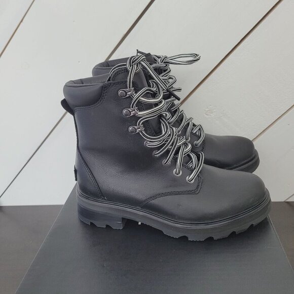 NWT Sorel Womens Lennox Lace Combat Boots Black Size 6 Waterproof Leather - Picture 1 of 12